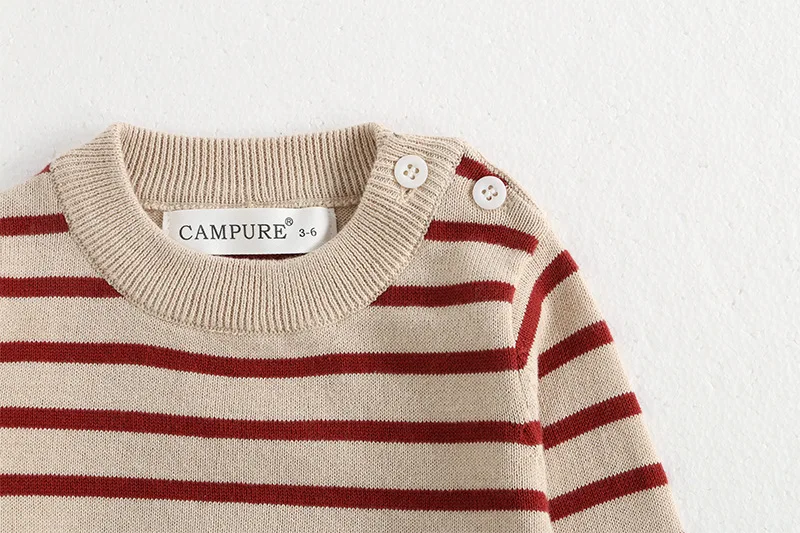 Klassisches Frühlings-Baby-Sweatshirt mit Schulterschnalle, 0–3 Jahre, gestreifter Strickpullover für Kleinkinder, Mädchen und Jungen, lockere Basis, Tops, Pullover – Detail 7