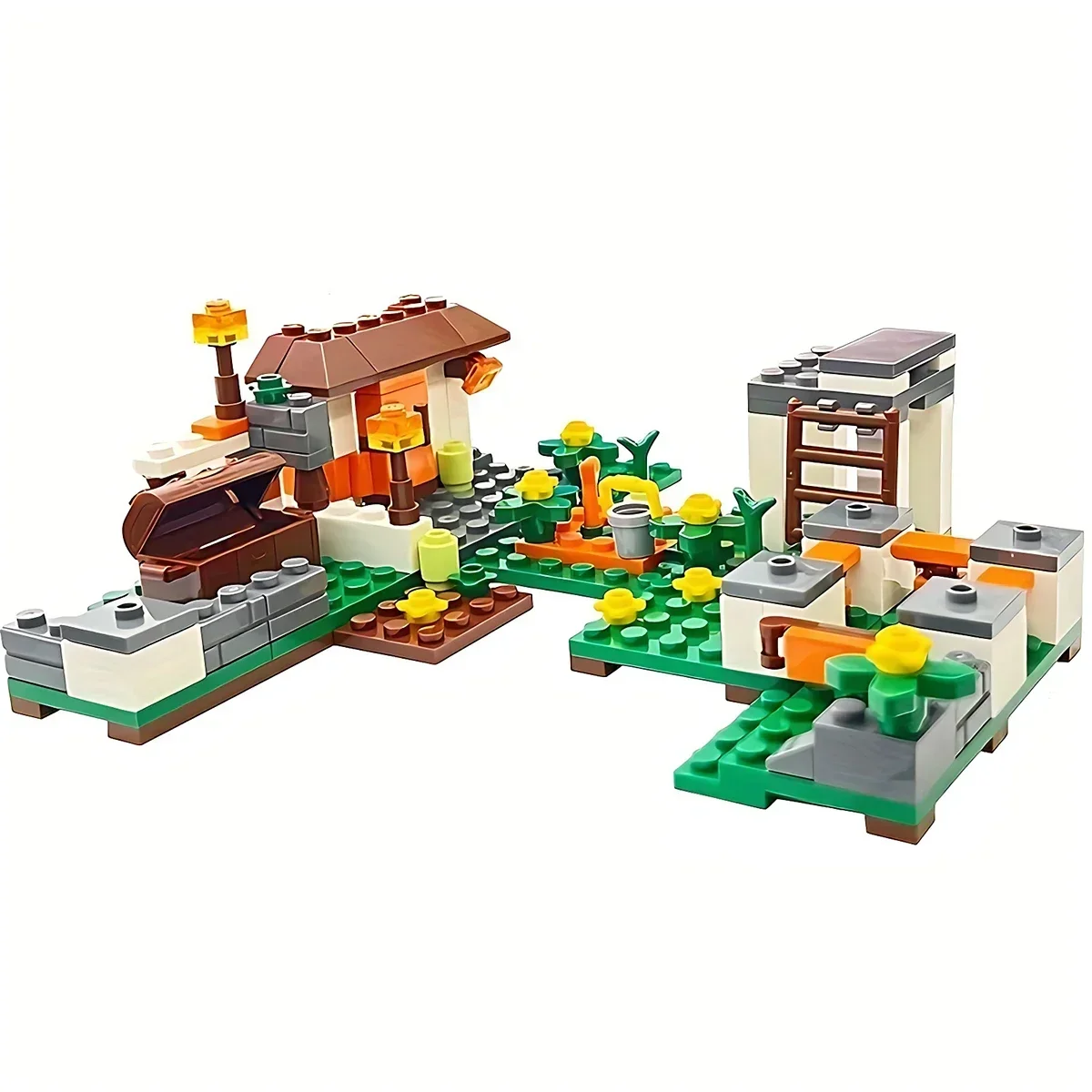 Mi mundo Minecrafted-casa del árbol de pueblo, cascada, caballo de guerra, bloques de construcción con figuras, juguetes DIY, regalo de Navidad y Halloween