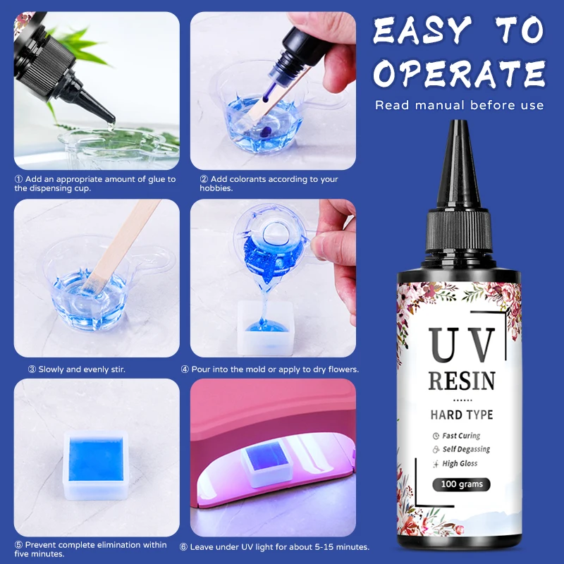 Uv resin 20g/50g/100g/250g/1000g Crystal Resin UV Glue DIY Jewelry Making High Hardness Fast Drying Harder Epoxy Glue UV Lamp image 4