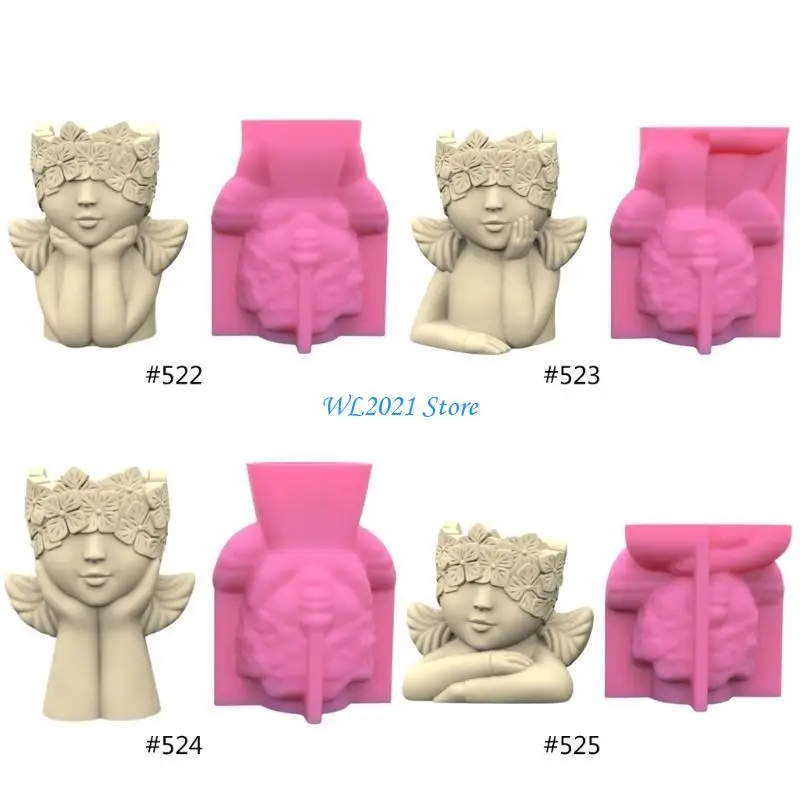

G5GC Silicone Cover Eyes Girl Flower Pot Storage Box Mold for Succulent Plant Decor