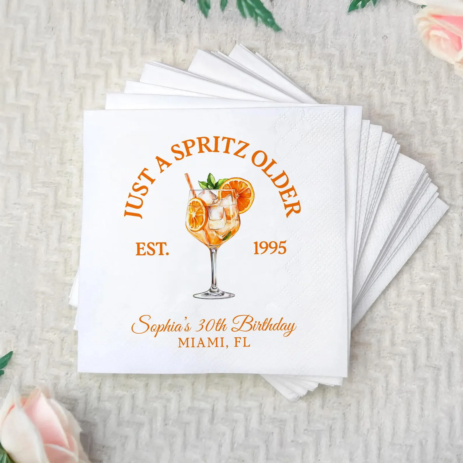 

Wedding Cocktail Napkin Birthday Party Napkin 30th Birthday Celebration Miami Florida Birthday Elegant Event Custom Napkin Paper