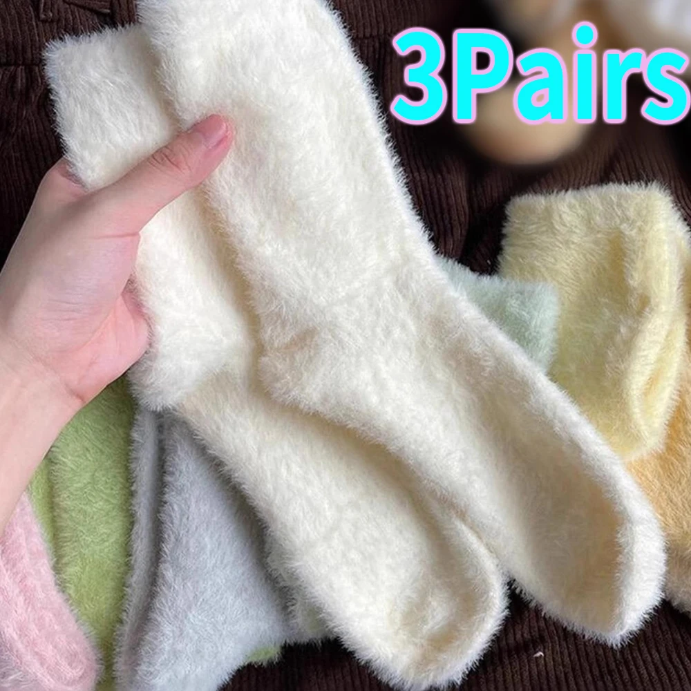 Candy Color Plush Mink Socks High Quality Soft Super Elastic Velvet Thicken Warm Winter Floor Fleece Mid-tube Stocking for Women