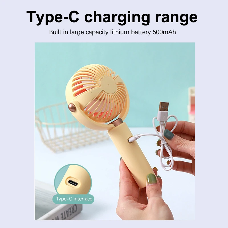 Handheld-Mini-Ventilator, winkelverstellbar, tragbar, elektrischer Desktop-Ventilator, 5-Gang-USB-wiederaufladbarer Ventilator für Outdoor-Camping, Lüfter