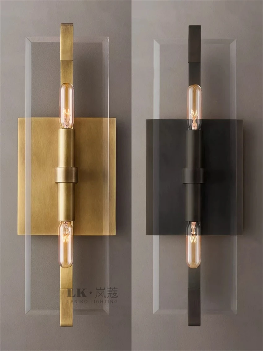 American copper glass square wall lamps bedroom bedside lamp living room dining lighting decoration