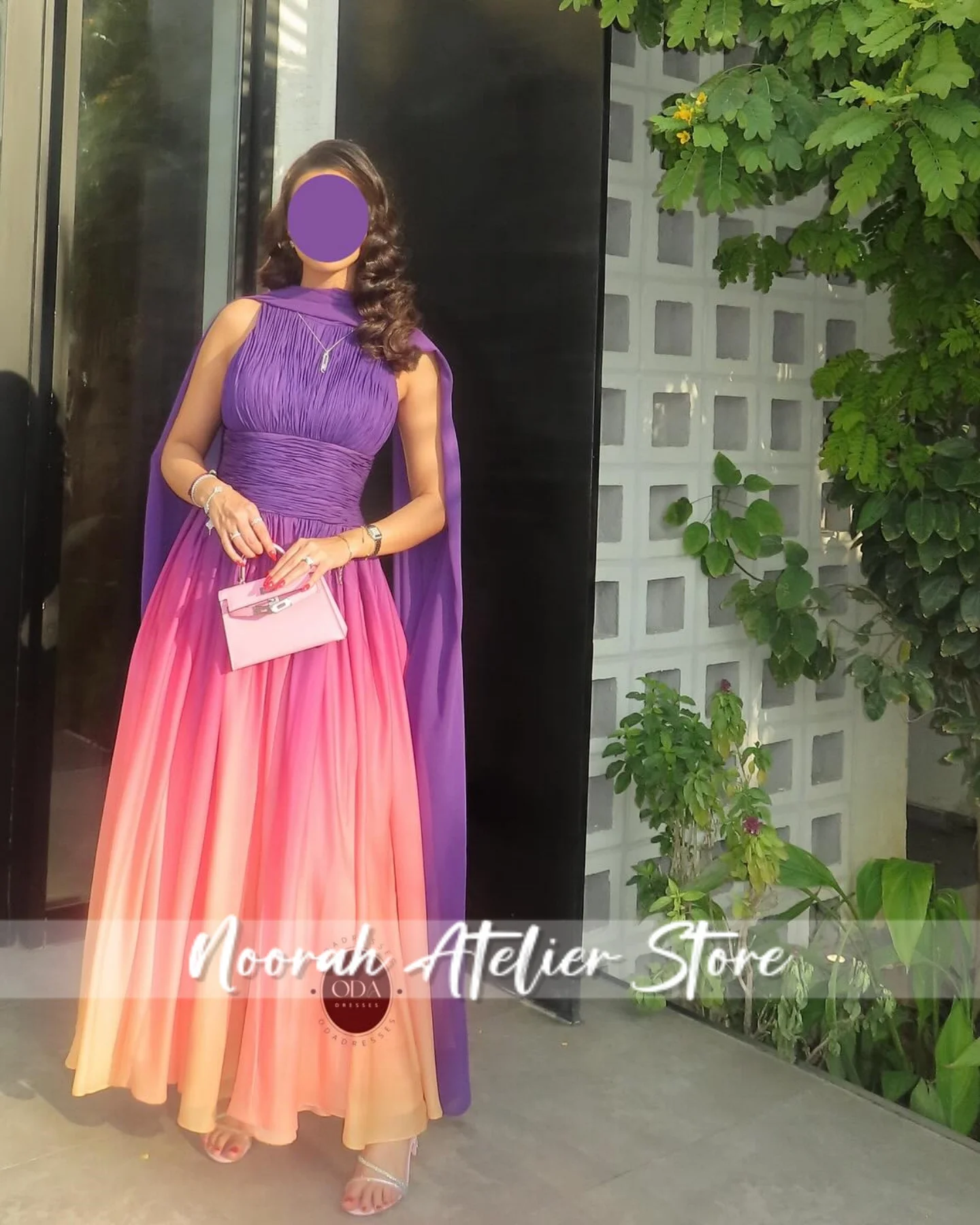 

Gradient Luxury Purple Scarf Modest Crepe women's Evening Dresses 2025 Dubai Aline Celebrity DressesProm gown Customized