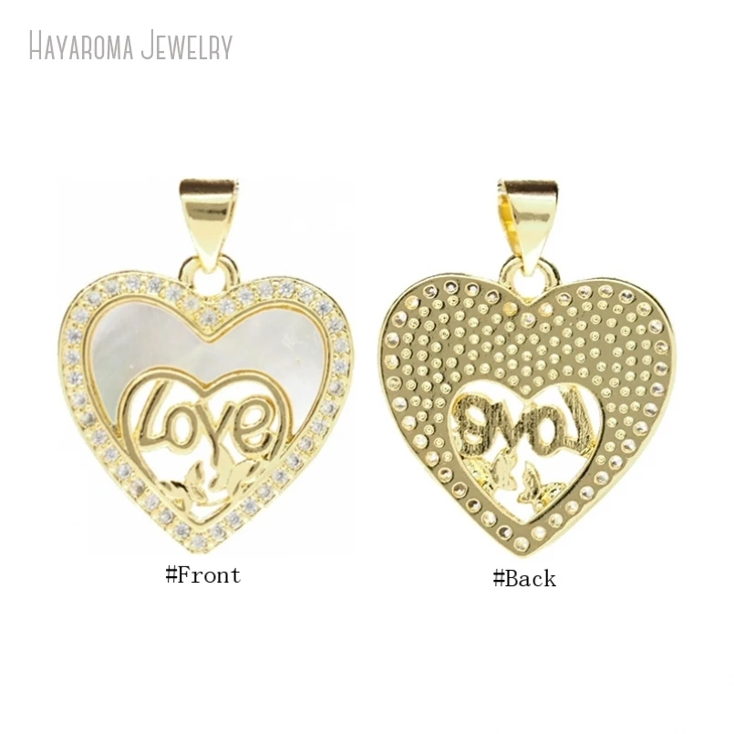 

10Pcs Wholesale Copper Pendant Gold Color Invisible Setting Love Alphabet Letter Hearts Heart Shape Point Charms PM52701