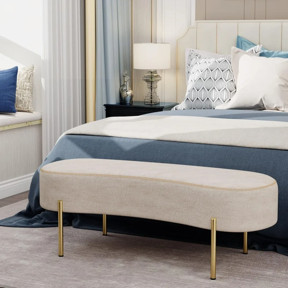 

Upholstered Modern Ottoman Bench with Gold Legs for Living Room