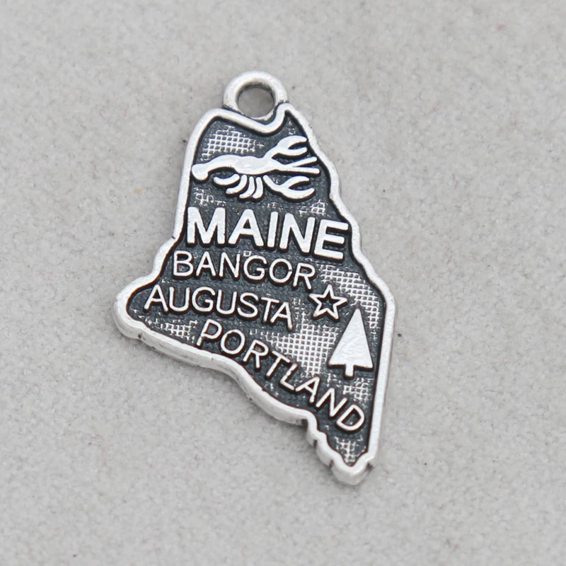 Fashion American State Alloy Maine Map Charms Metal Portland Charms 50pcs 15*25mm AAC592