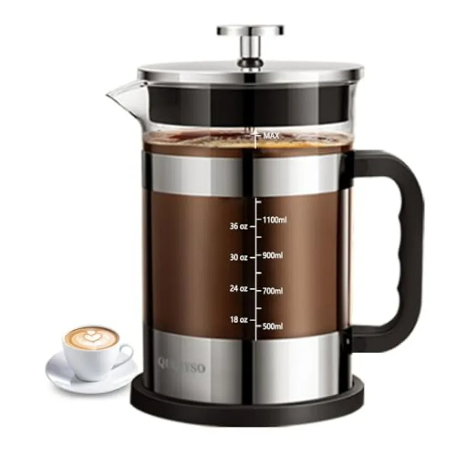 

Кофеварка French Press, 51 унций, френч-пресс из нержавеющей стали 304 с 4 фильтрами, термостойкая, прочная, легко чистится, боросилика