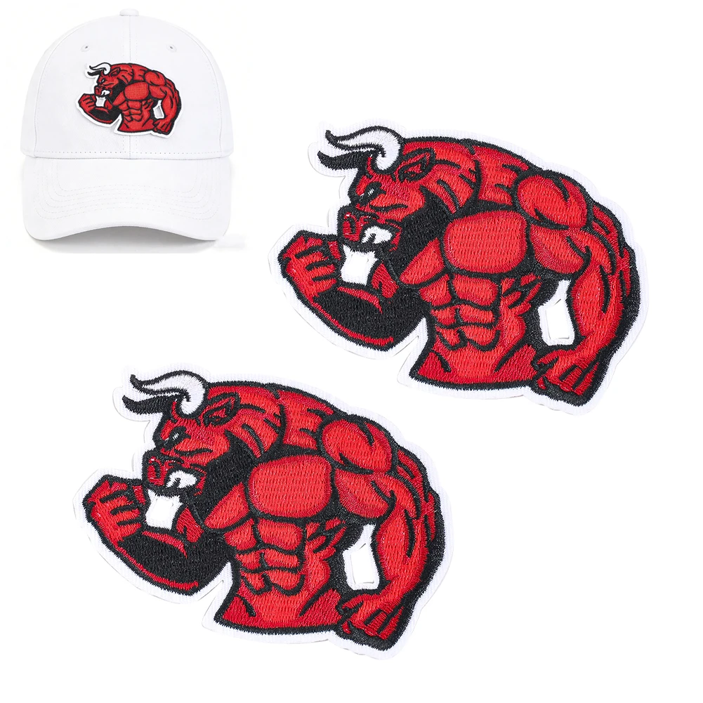 2pcs Demon Minotaur Embroidered Patch Repair Bag Jacket Jeans Iron on Patches for Clothes Glue Sticker DIY Applique Badge