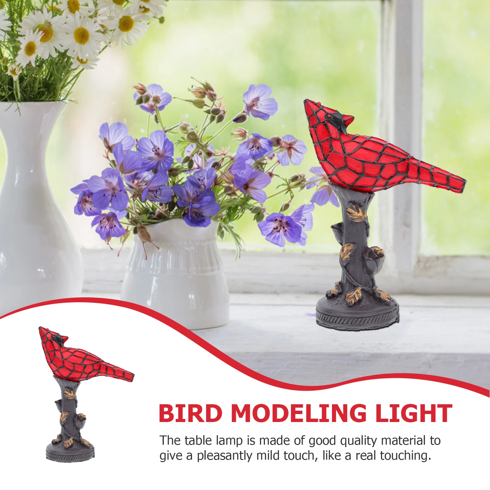 

Red Bird Table Lamp Cardinal Light Resin Craft Home Decor Vintage Desk Night Light Small Scene Touch Creative Modeling