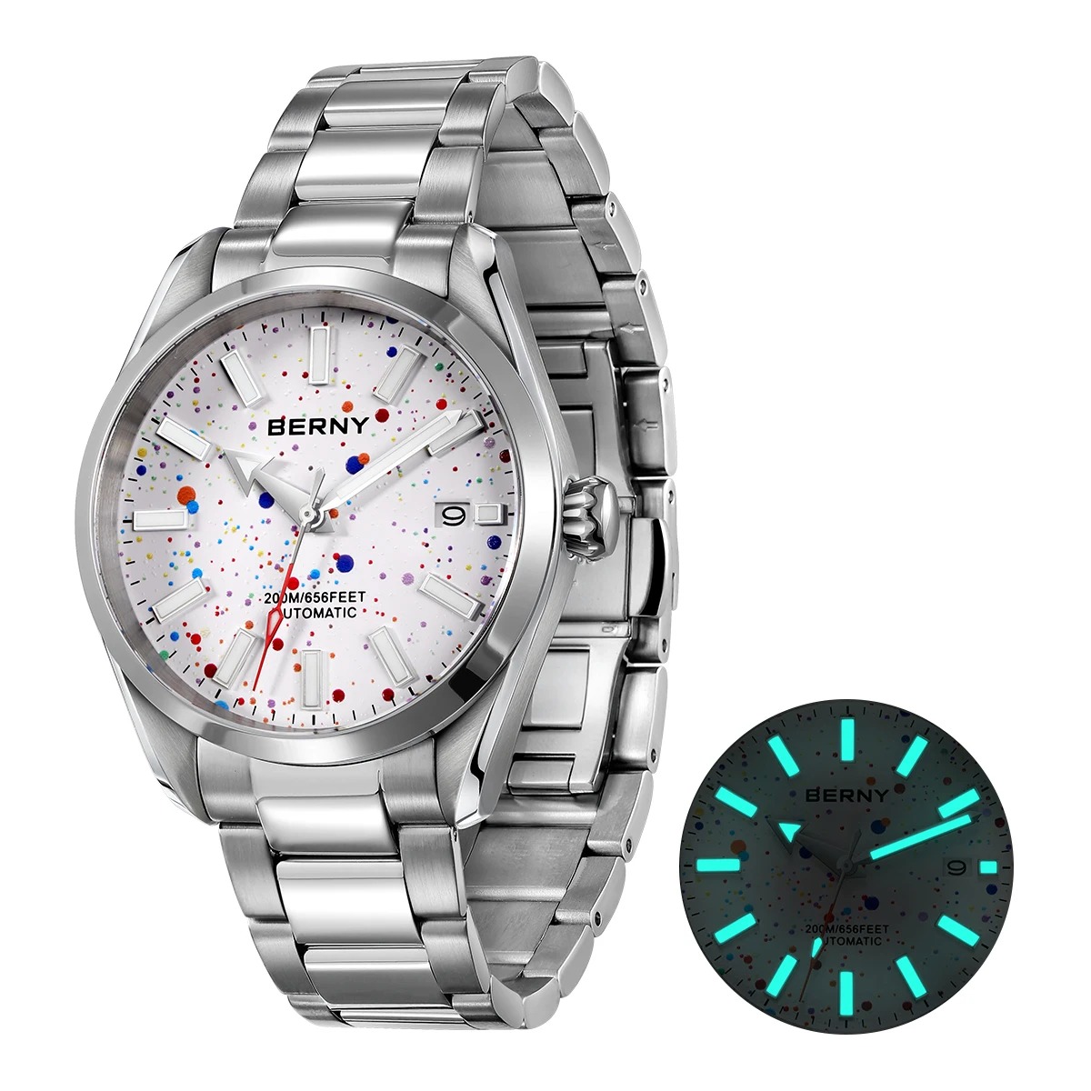 BERNY 20ATM Mechanical Men Watch Sapphire AR Date Day Fashion Marble Dial Men Wristwatch Supper Luminous Swimming Men Watches