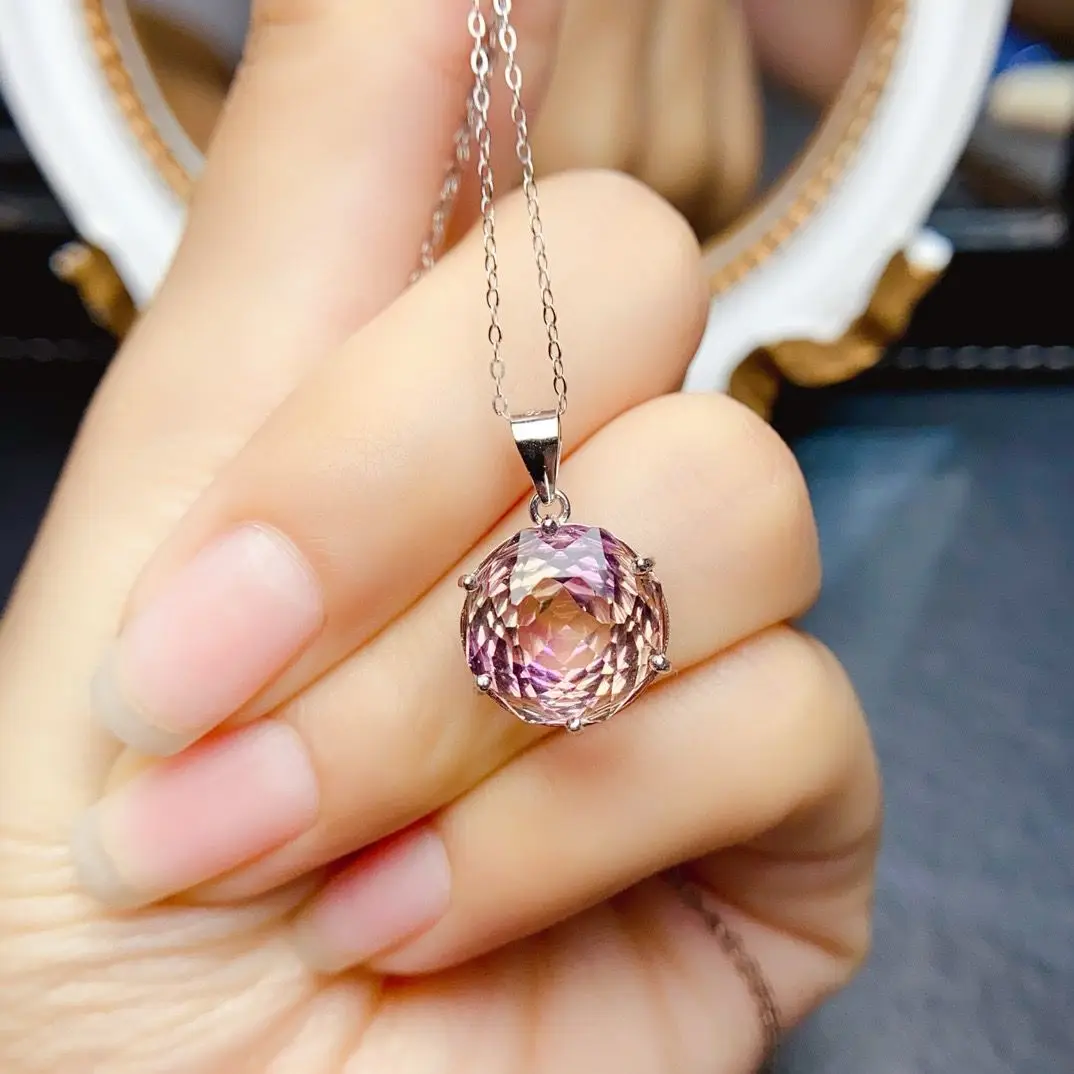 

ZECAA Ametrine Fine Jewelry Woman Ametrine Pendant With Natural Ametrine Gemstone 10*10mm Silver Lady Ametrine Pendant Jewelry