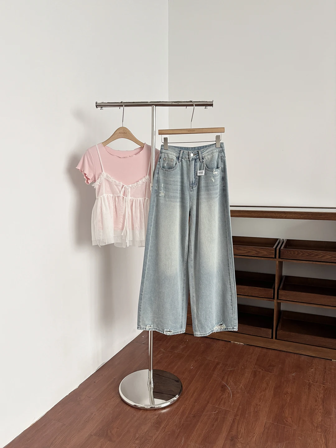 

Summer 2026 High Waist Loose Drapey Denim Wide Leg Pants Women Slimming Vintage Hole Straight Long Trousers Ladies Jeans