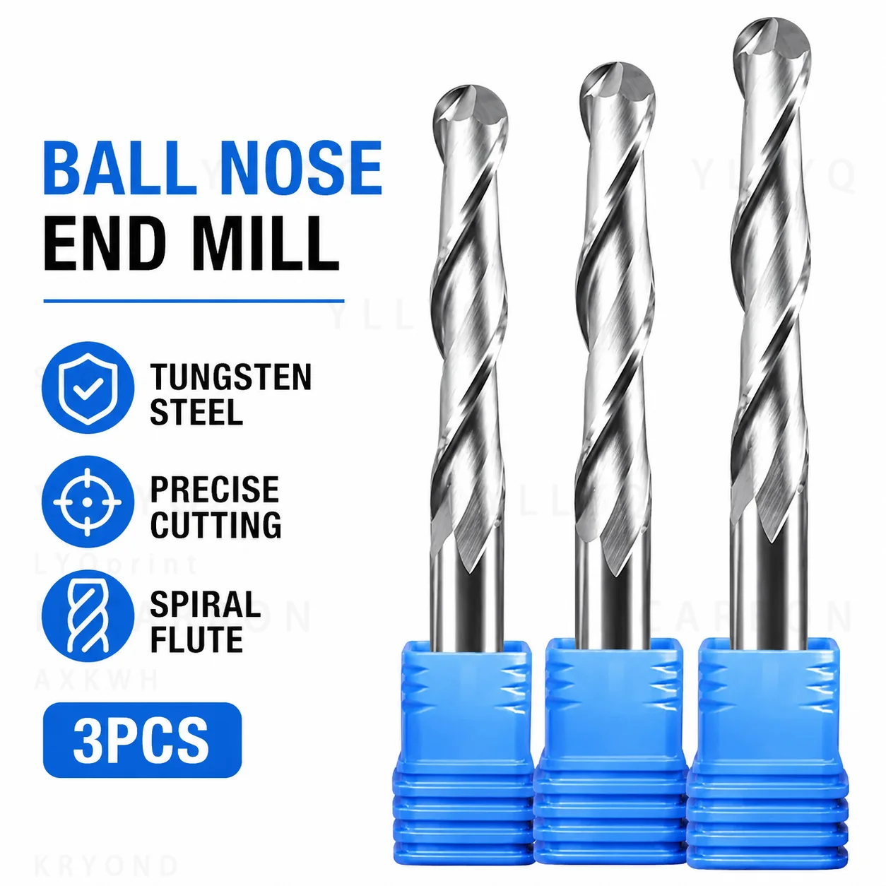 

3.175mm Shank 2 Flute Ball Nose End Mill 4mm Carbide Spiral Router Bit for Acrylic PVC MDF Wood 3D CNC Engraving