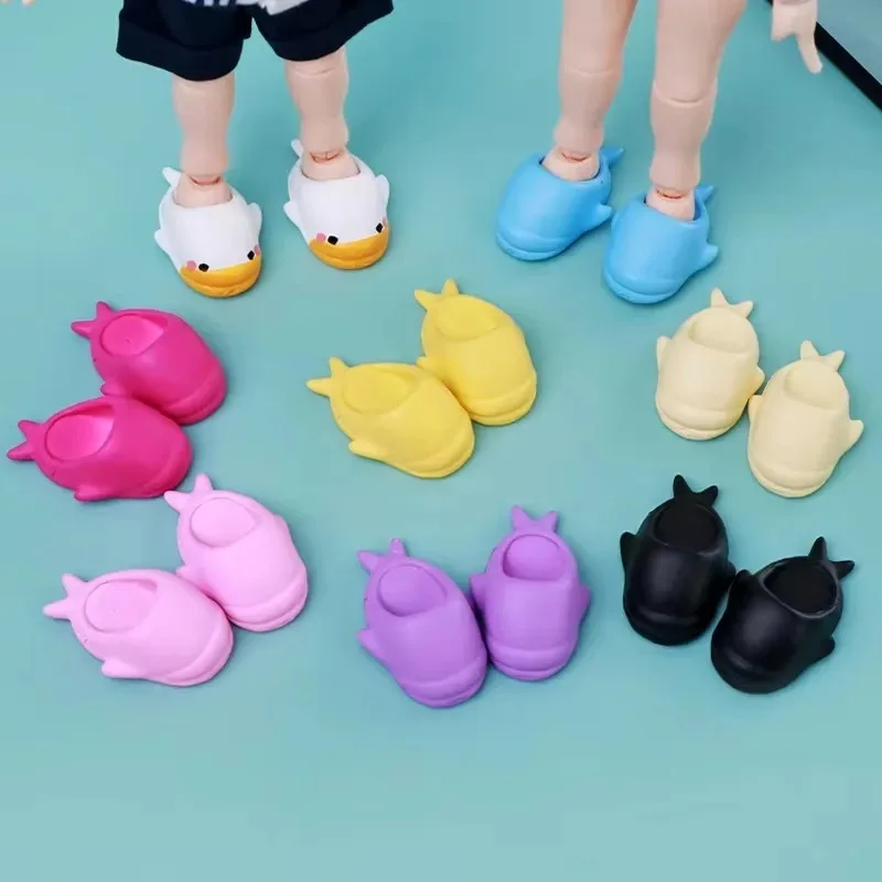 1 Pair Cute Animal Shark Duck Slippers for OB11 Doll 1/12 BJD Mini Cartoon Slides Casual Beach Shoes for Obitsu11 GSC Dolls
