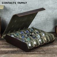 Caja de almacenamiento de reloj de cuero genuino, 12 / 16 / 20 rejillas, cajas organizadoras de relojes con pantalla Vintage portátil, la mejor caja de regalo de lujo para hombres