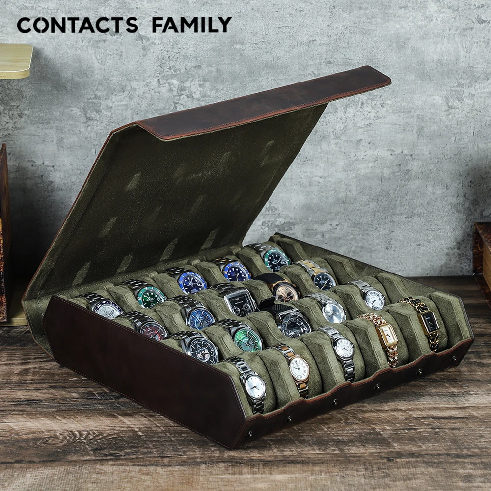 Genuine Leather 12 / 16 / 20 Grids Watch Storage Case Portable Vintage Display Watch Organizer Boxes Luxury Men Best Gift Box