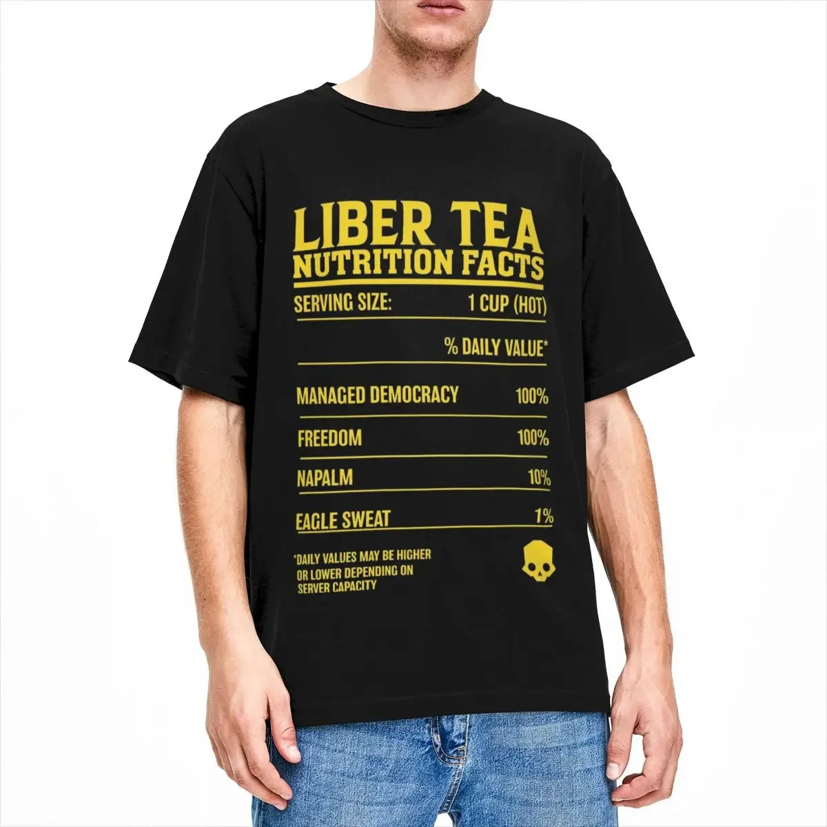 Helldivers 2 Liber Tea Nutrition Yellow Men's T Shirt Funny Tees Short Sleeve Round Neck T-Shirt Cotton Original Clothing