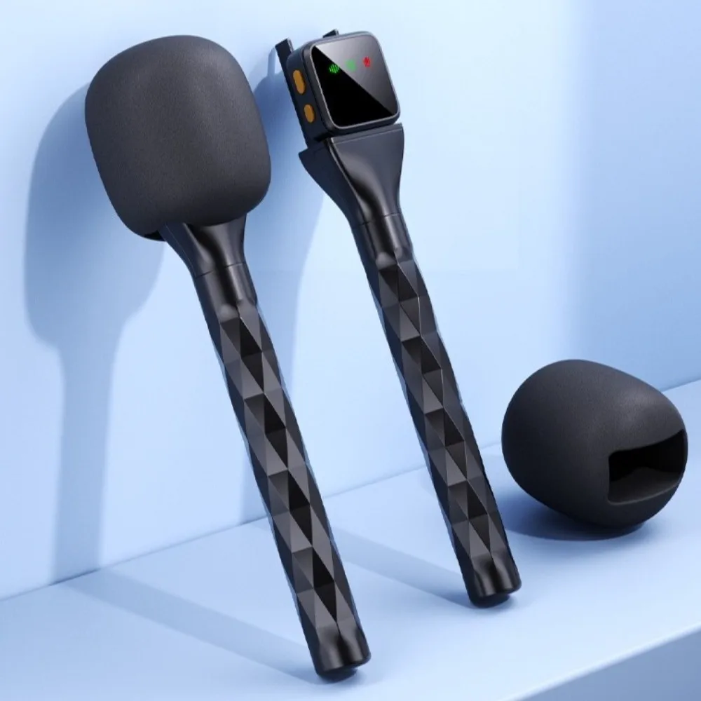 Portable Handheld Lavalier Interview Microphone Adaptor Universal with Windproof Sponge Microphone Grip Stick Black Mic Stand