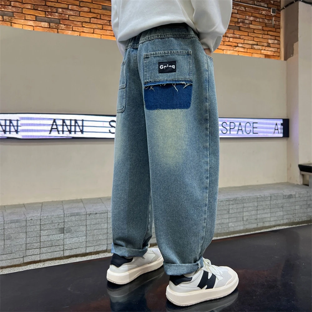 جديد ربيع الخريف المراهقين الأولاد الجينز العادي مع جيوب الظهر للمراهقين الطفل عارضة الدنيم السراويل السراويل سن 5 إلى 14 سنة #5