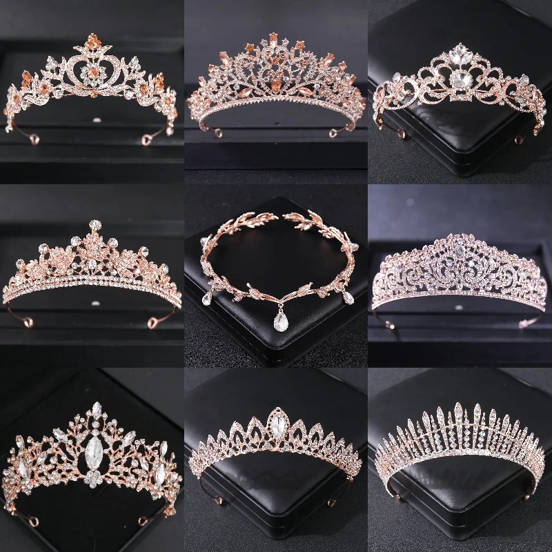 Rose Gold Color Rhinestone Tiaras And Crowns Crystal Prom Princess Diadem Wedding Bridal Hair Accessories Jewelry Crown Tiara