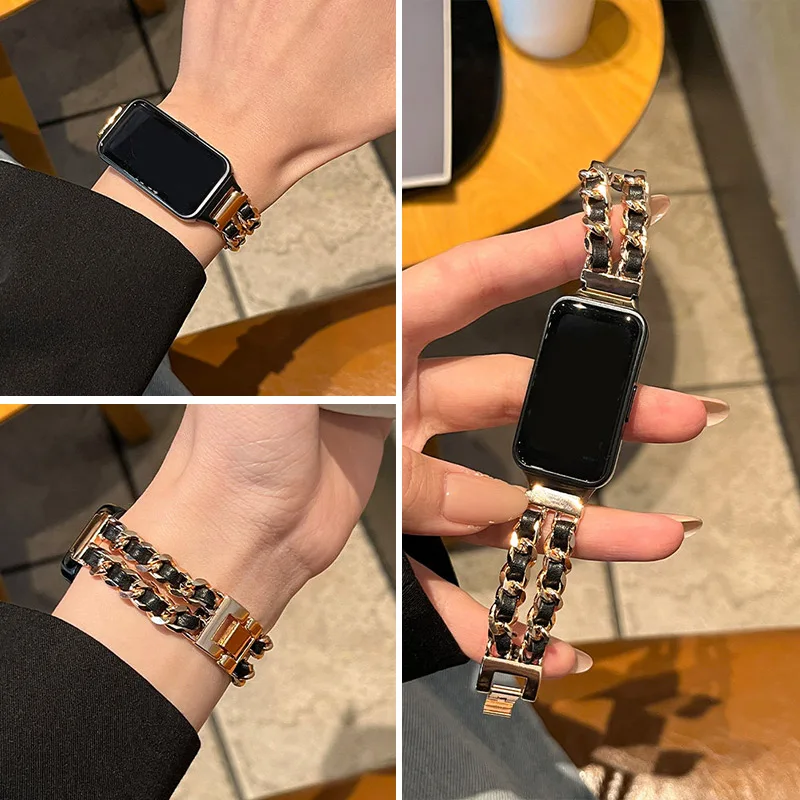 Stainless steel Strap For Samsung Galaxy Fit3 Watch Leather+Metal Link bracelet  Watchband For Samsung Galaxy Fit 3  Accessories