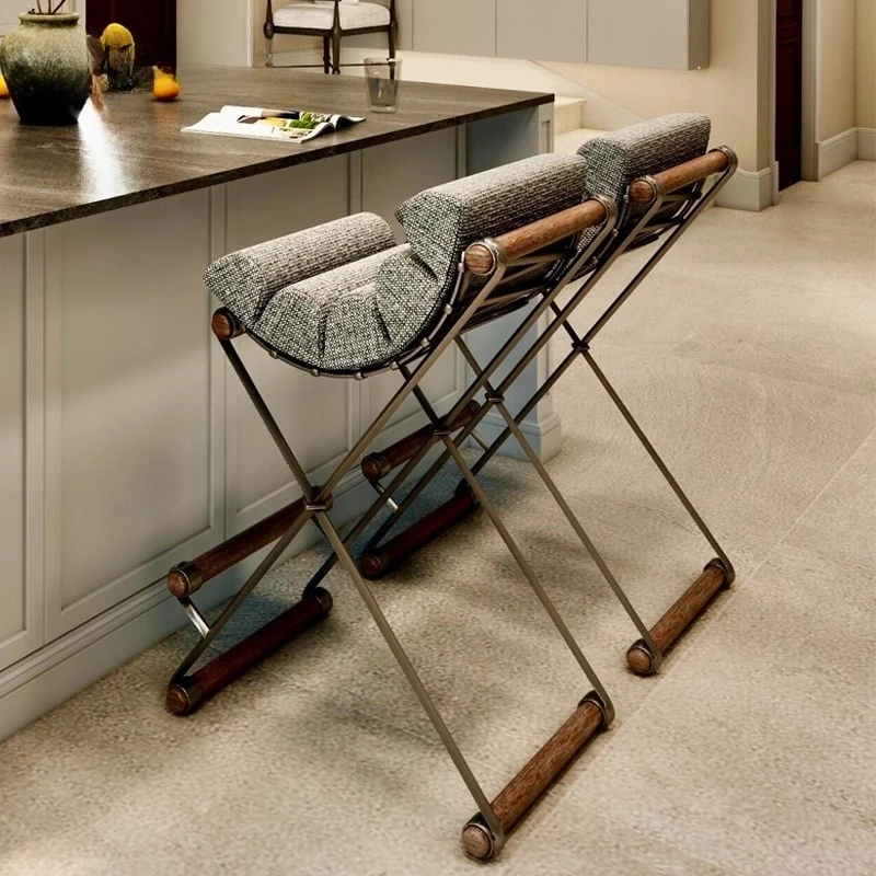 

Bar chair simple cotton and linen Italian island chair high stool home bar front desk back