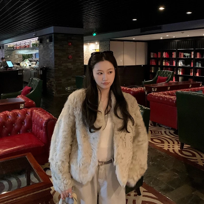 YOLANFAIRY autumn and winter lamb wool Fur coat woman Short-Length commuting style long sleeve overcoat шуба женская 2025