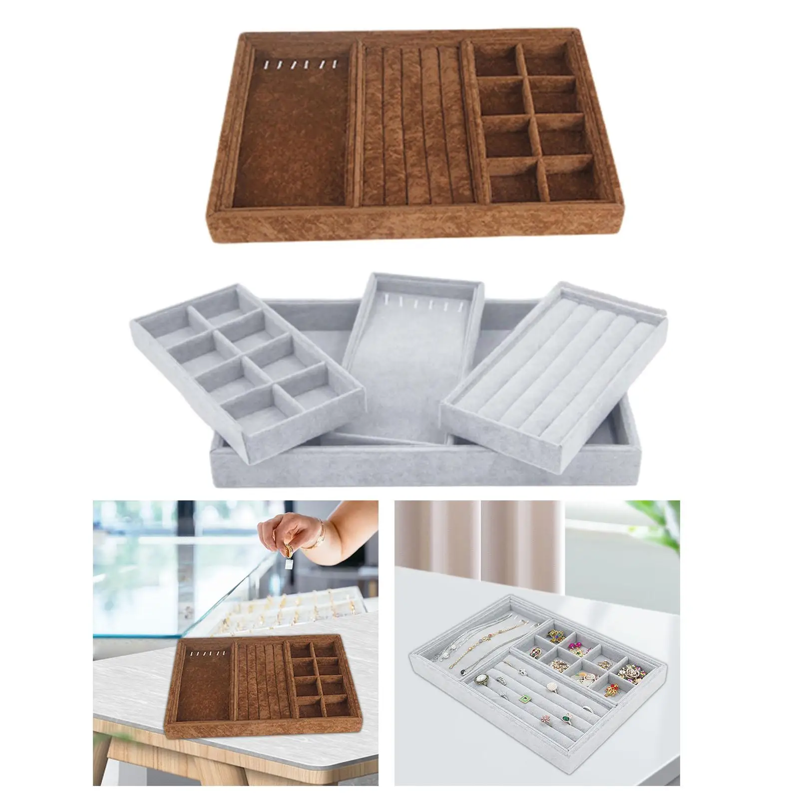 Jewelry Tray Organizer Jewelry Display Tray Case Showcase Drawer Multi Dividers Rings Earrings Necklaces Display Tray