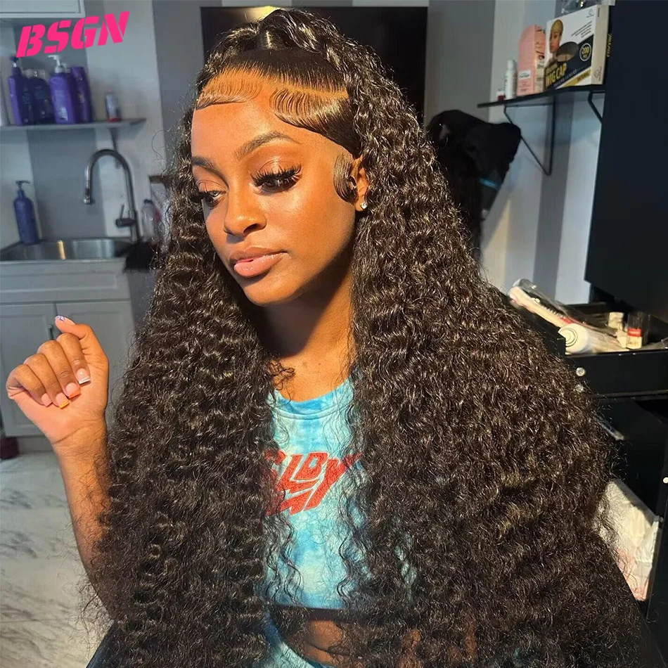 

34 Inch Curly 13x4 Lace Front Wig 100% Human Hair Wigs Peruvian Human Hair Transparent Full Lace Frontal Wigs 180% Density