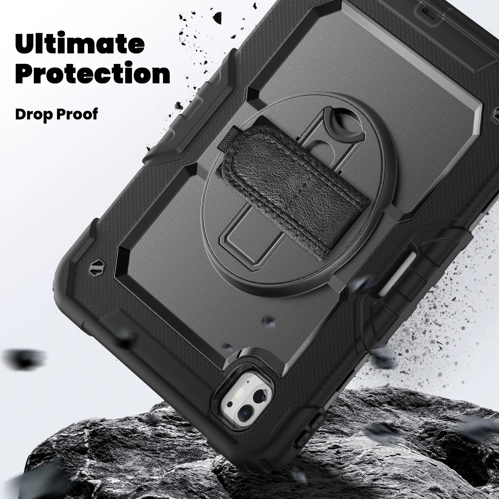 for iPad Pro11 M4 A2836 2024 , Military Grade Shockproof Protector Silicone Cover Pencil Holder+Handle Shoulder Strap