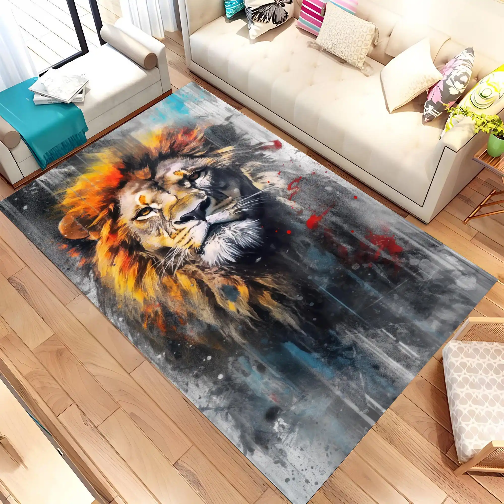 Vintage Map Tiger Compass Breakthrough graphics Rug,Game Room Sofa Living Room Entry Door Mat,Non Slip Rug,Surprise