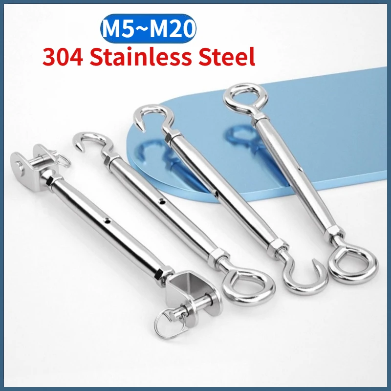 1pcs M5-M20 304 Stainless Steel Hooks & Eye UU OC OO CC Close Type Adjust Chain Rigging Turnbuckle Wire Rope Tension Device