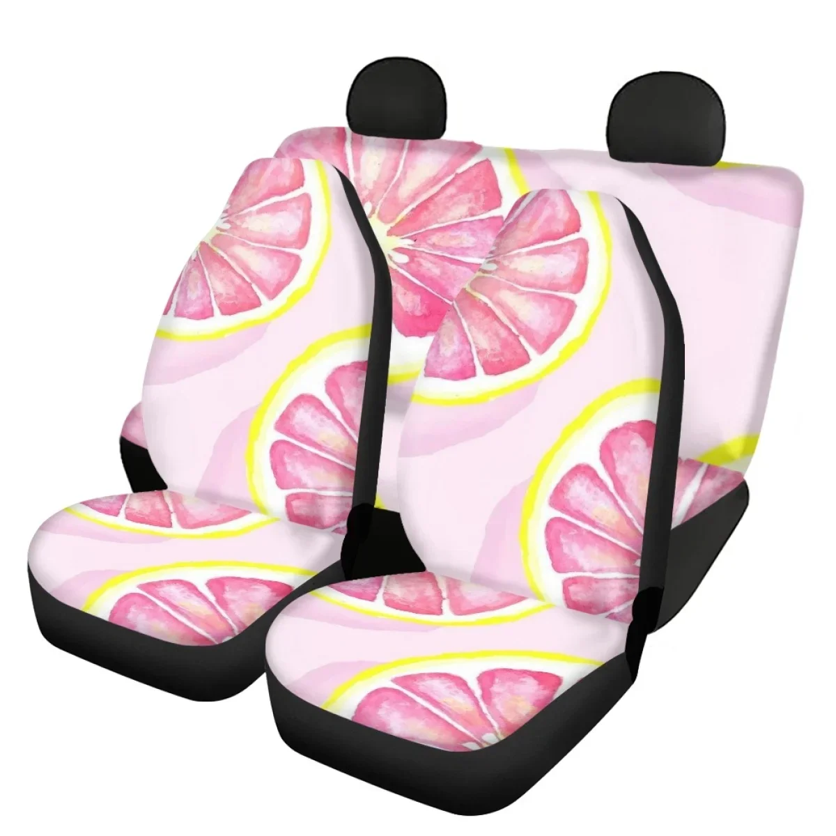 Car Accessories Seat Cover Pink Lemon 3D Pattern Design Elastic Anti-Slip Vehicle Seat Protector for Most Sedan Easy to Install