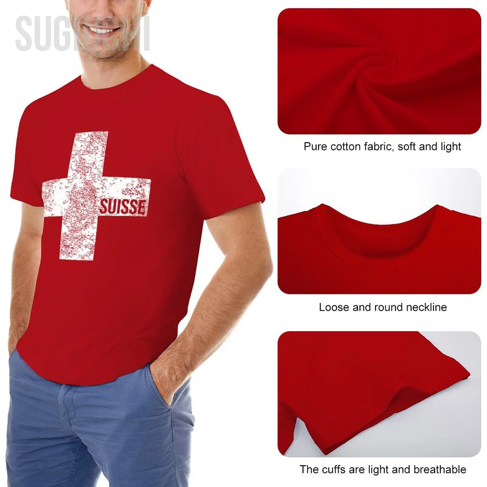 Unisex Men Switzerland Suisse Flag Swiss Zurich Geneva Tshirt Tees O-neck T Shirts Women Boys 100% Cotton T-Shirt