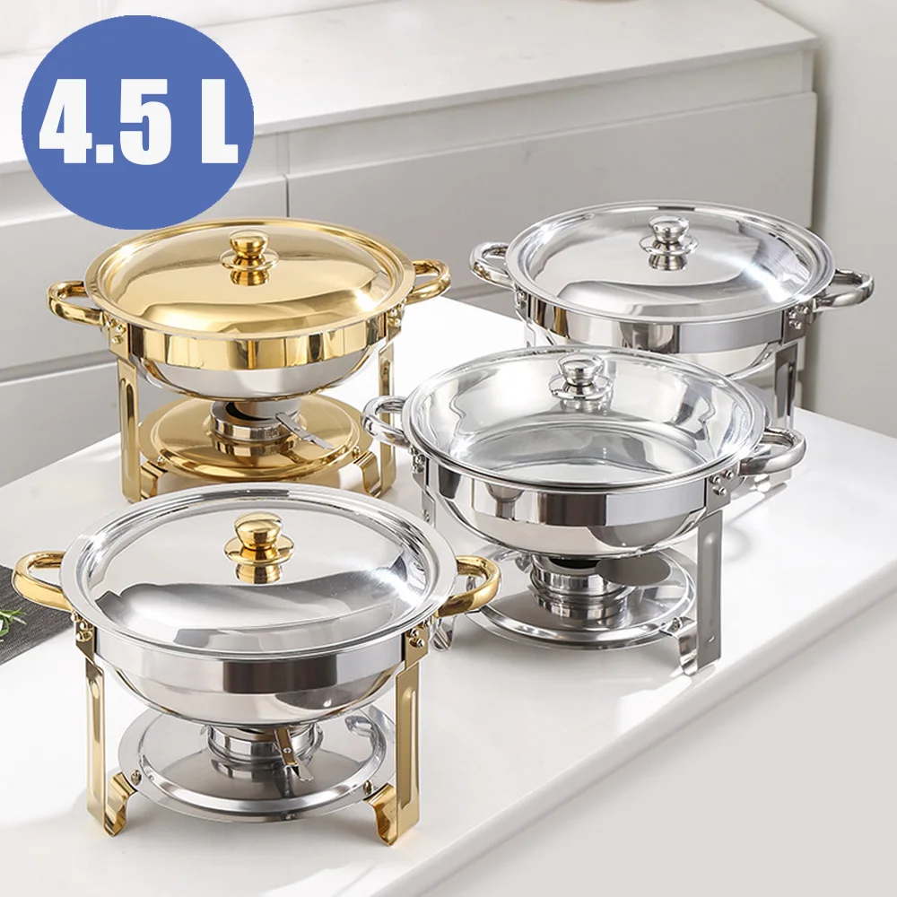 

Buffet Stove 1 Pack Round Stainless Steel Set with Safe Roll-Edge Chafers and Warmers for Catering Weddings Parties Celebrations