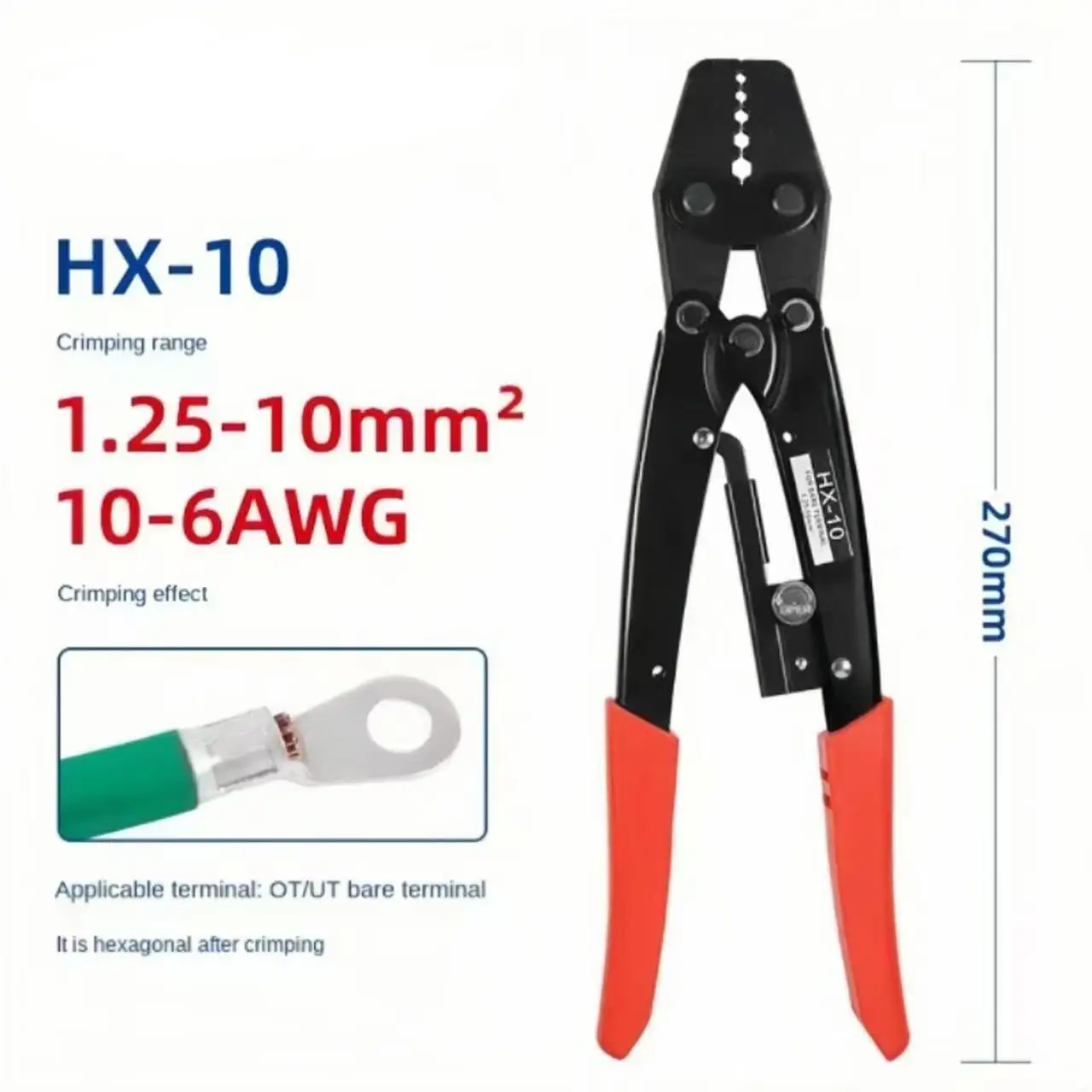 HX-10 Spine Wheel Type Labor-saving Terminal Crimping Tools for 1.25-10mm2 10-6AWG Terminal Electrician Specific Crimping Pliers