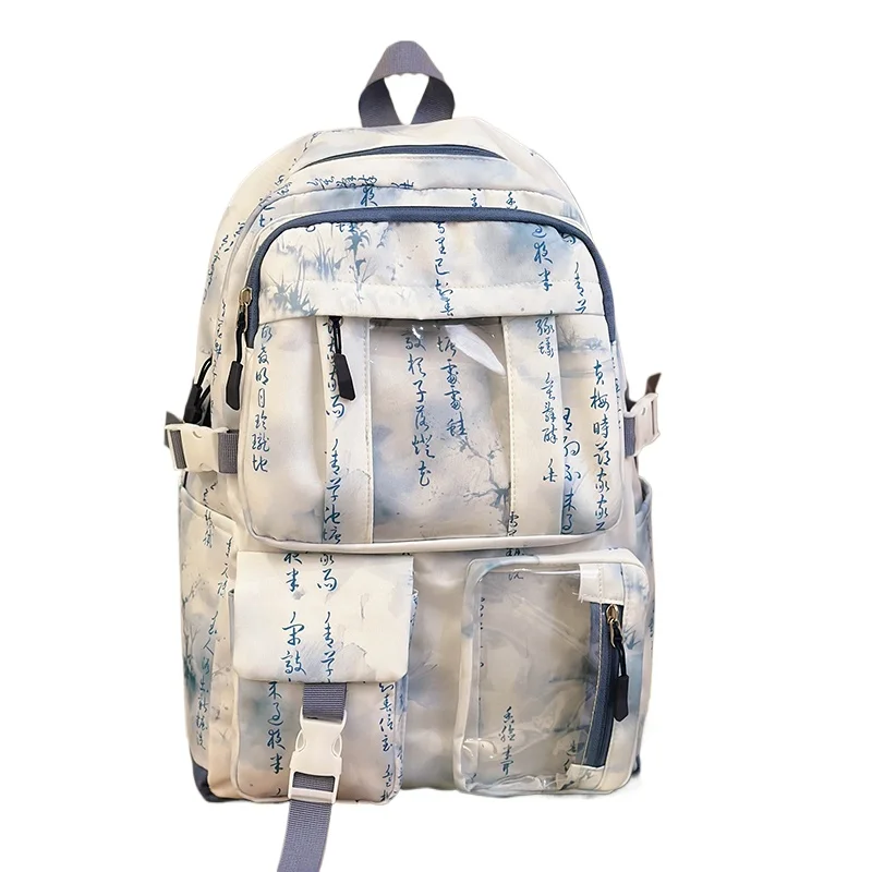

New Chinese backpack antique transparent college backpack
