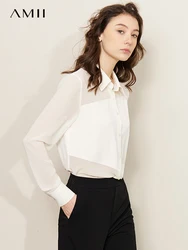 AMII Minimalism Chiffon White Shirts & Blouses 2023 Spring New Long Sleeves Office Lady Elegant and Youth Woman Blouses 72321011