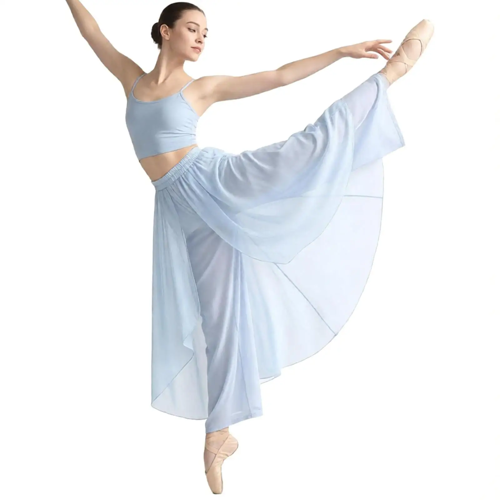Women Modern Dance Pants Irregular Mesh Layer Wide Leg Dancing Trousers Flowy Chinese Classical Dance Daily Ladies Yoga Pants