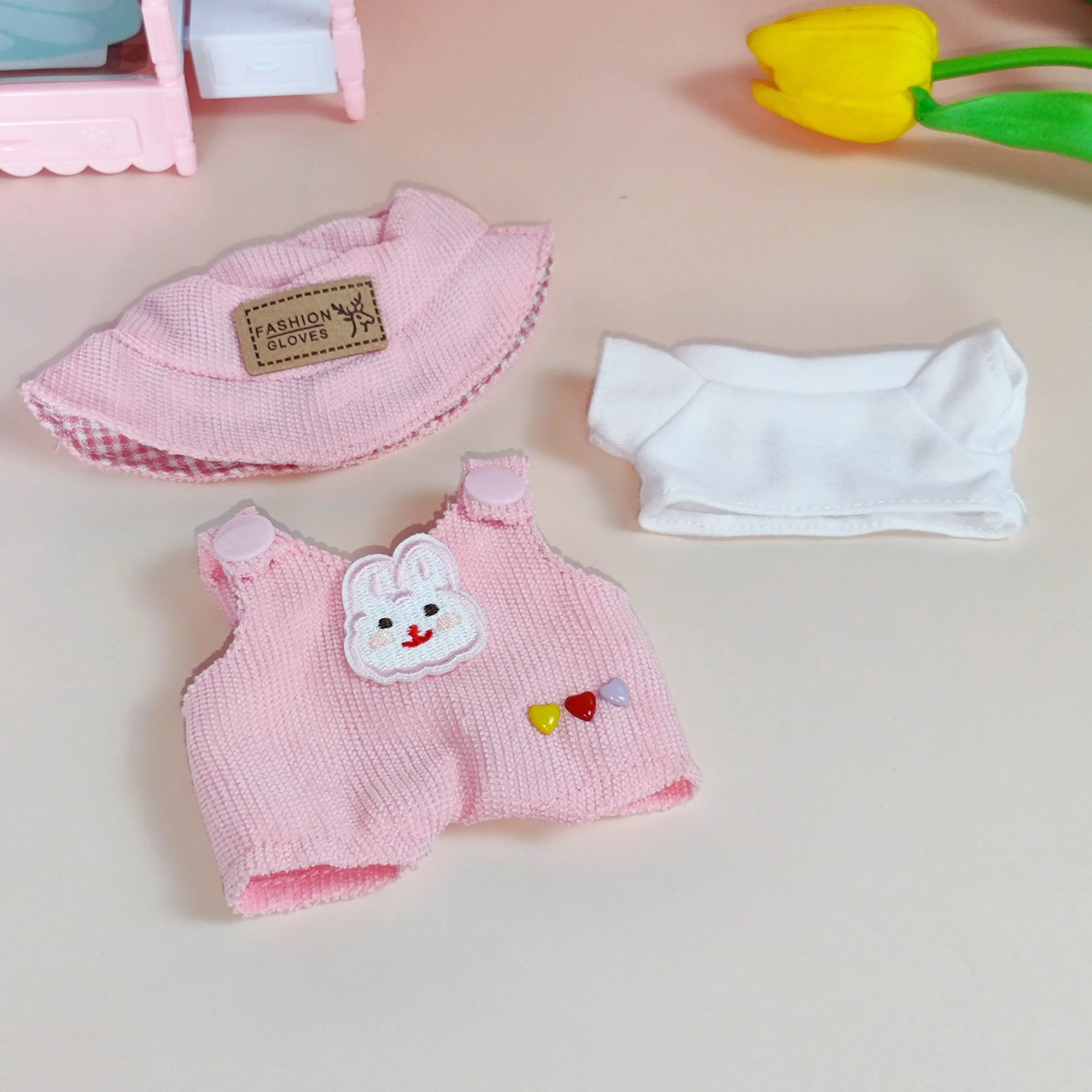 Labubu 인형 패션 세트 귀여운 흰색 셔츠 모자 동물