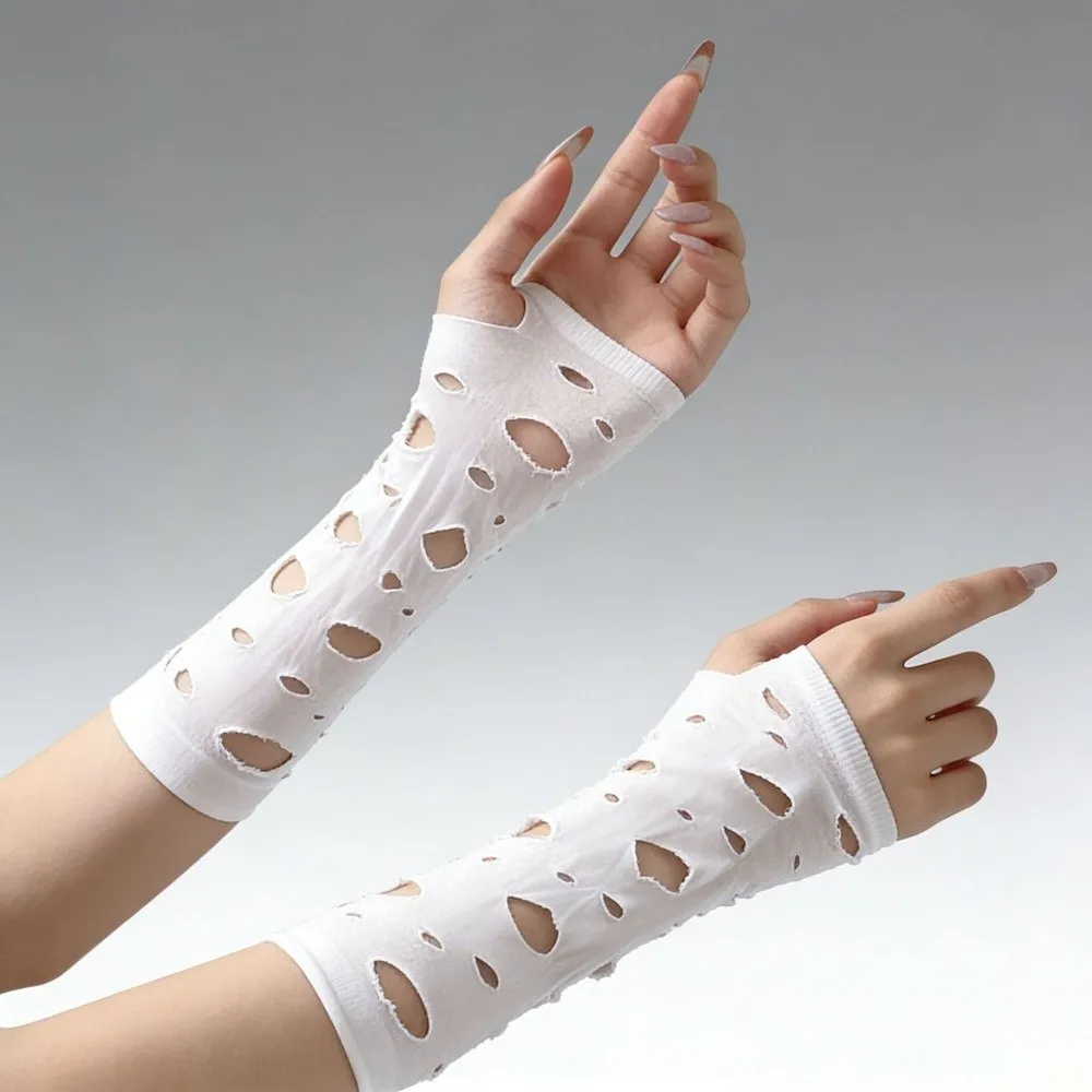 Sleeve Covers Ripped Arm Warmers Black Hollow Fingerless Gloves Knitted Soft Hand Sleeves Party