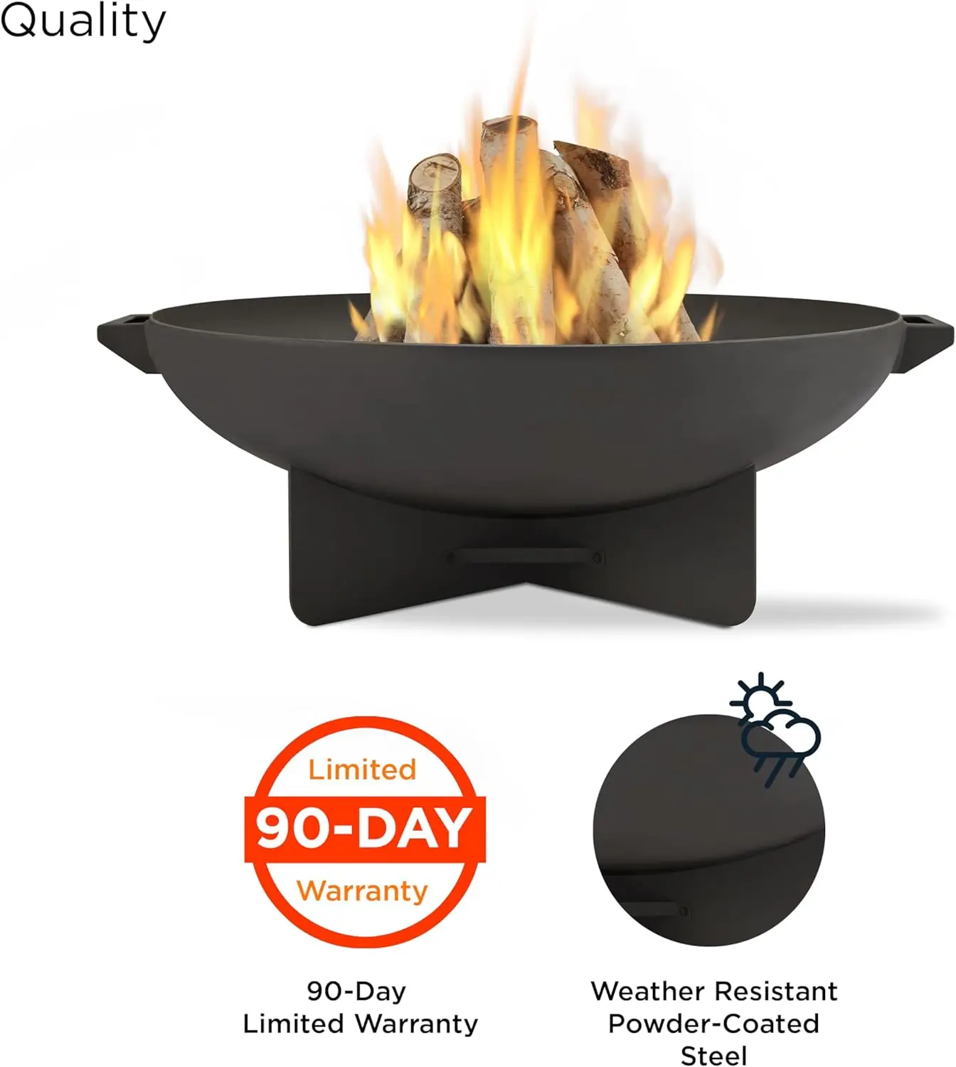 Anson-Wood Burning Fire Pit em cinza por chama real, aço redondo, poço de gás, poço, poço, 36"