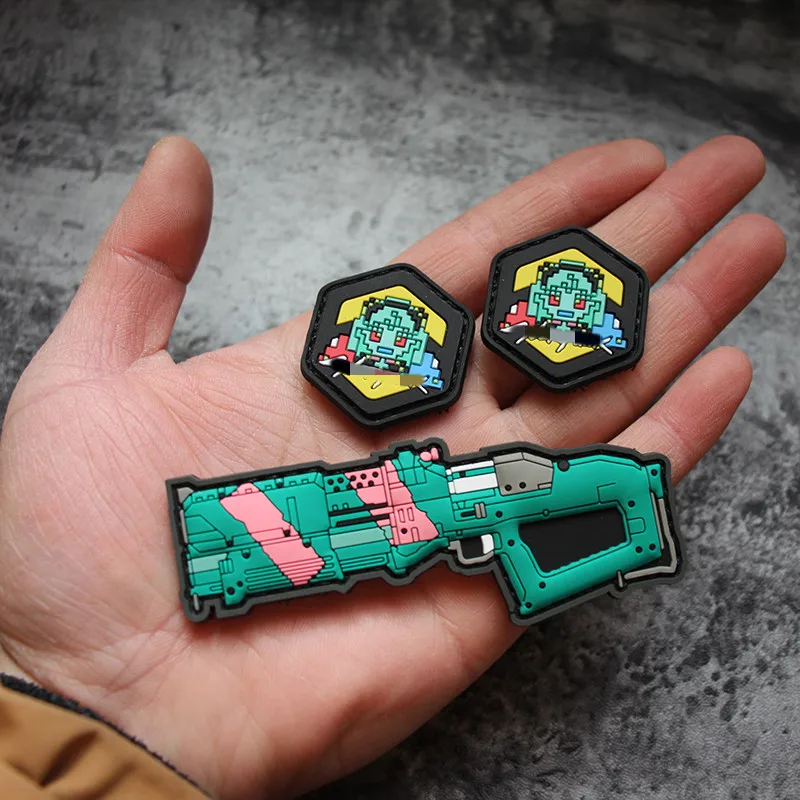 Q Version Arms 3D PVC Patches Tactical Badges for Clothing Jacket Backpacks Decoration  Appliques With Hook