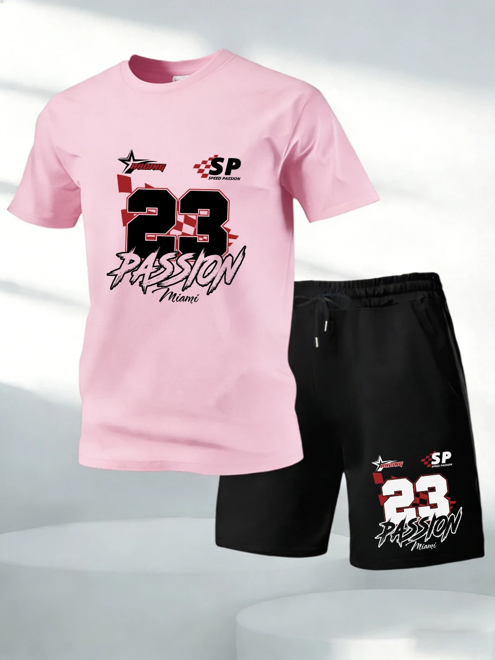 

Two Pieces Set Passion Number 23 Printing Cotton T-Shirts Pants Mens Oversized Soft O-Neck Tops High Waisted Pocket Male Shorts