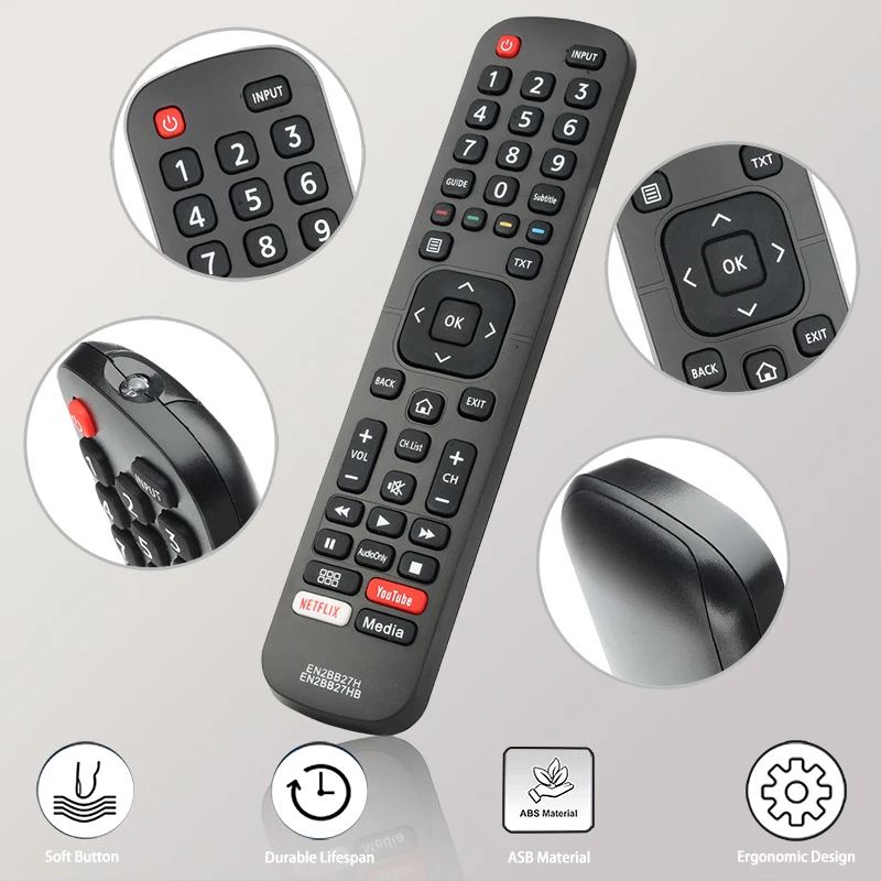 For EN2BB27H EN2BB27HB Hisense-FHD-UHD-Smart-TV-Remote-Control-Replacement With YouTube NETFLIX Buttons, For Hisense H32A5600