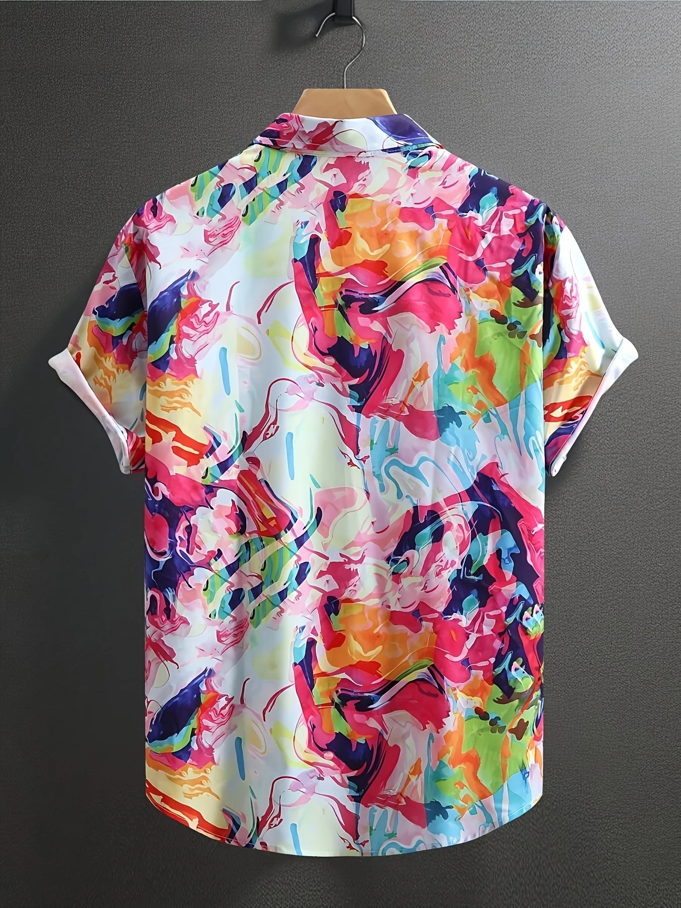 New Vibrant Men Shirt Abstract Graffiti Splash Print Lapel Roll Cuff Light Fabric For Music Festival Trips Male Outfits