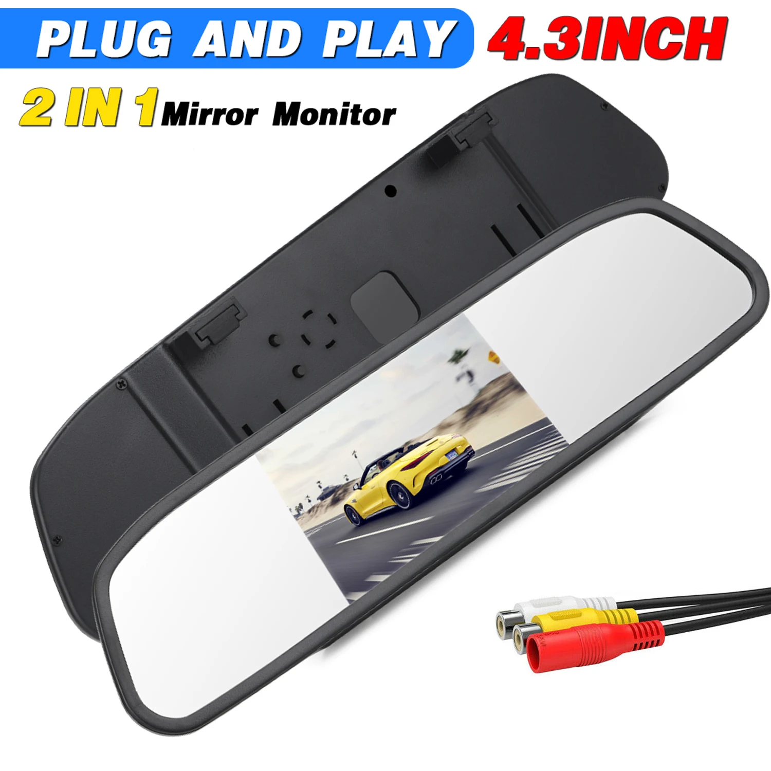 

4.3 inch Car Video Monitor Auto Rear View Mirror LCD Screen Universal Mount Clip-On Current Mirror for Backup Camera/Front Camer