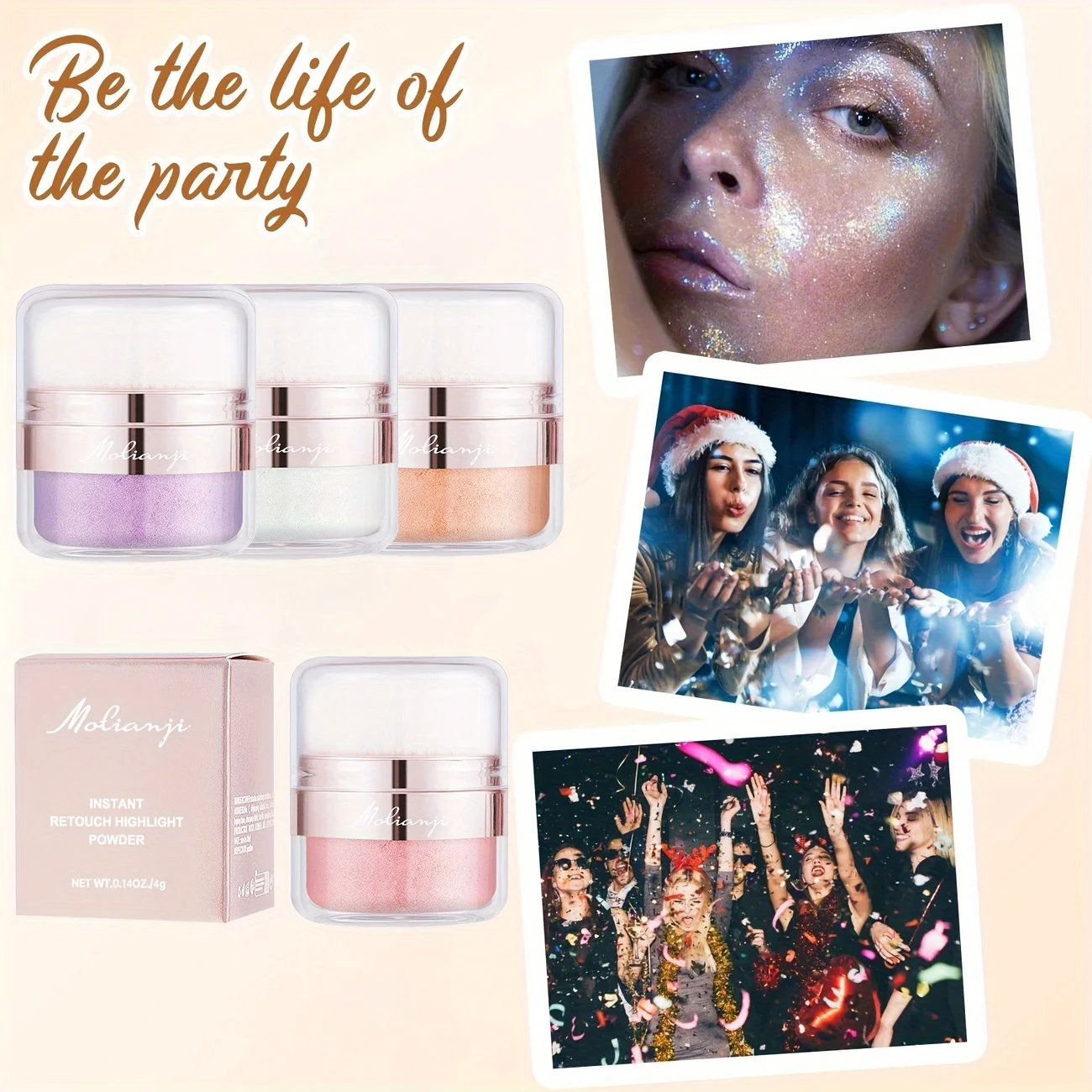 Shimmering Body Highlighter, Full-Body Sparkle for a Radiant Look, with a Fine and Soft Texture, Long-Lasting and Waterproof, Suitable for Face and Body Areas, Portable One-Swipe Powder, Dreamy and Sparkling Highlighter Powder